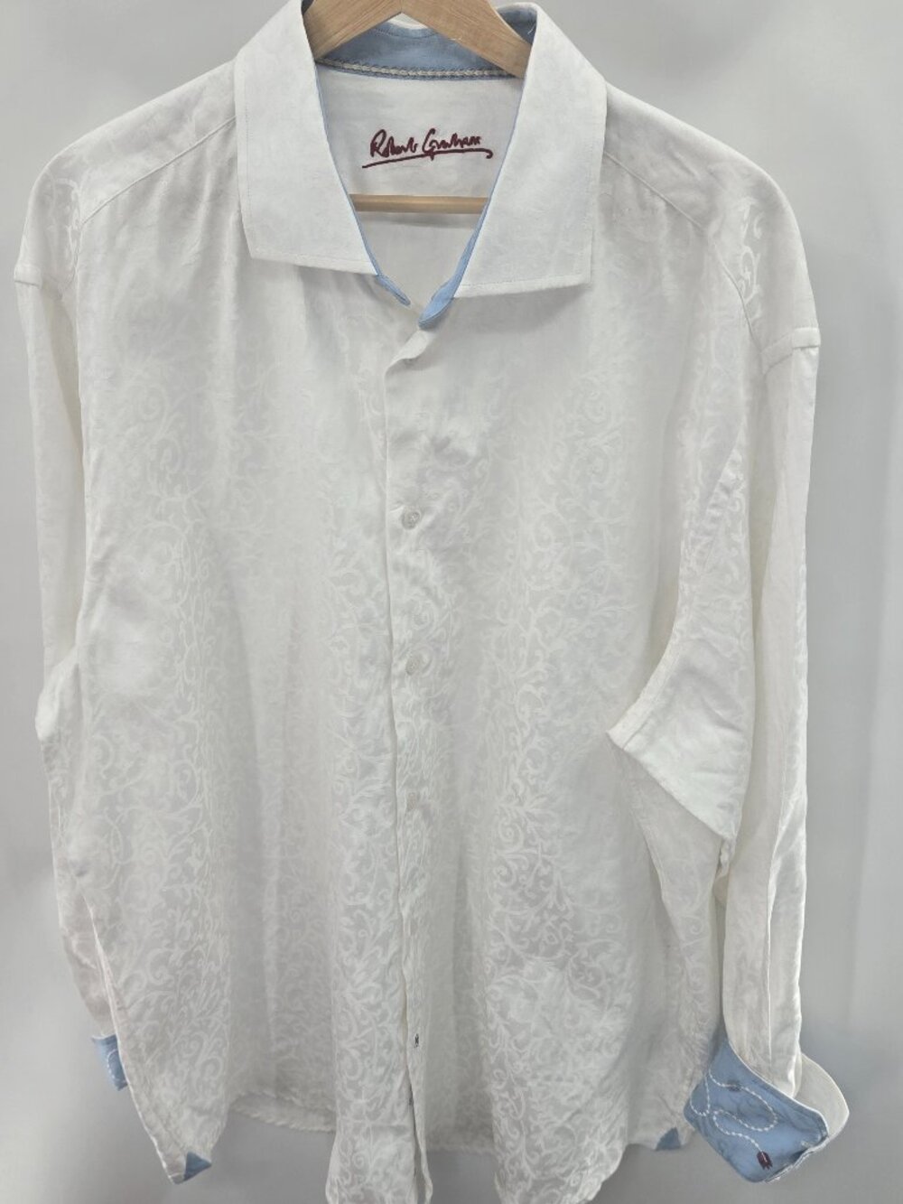Robert Graham White Damask Cotton Long Sleeved Shirt Button Down 48/18 XL/XXL